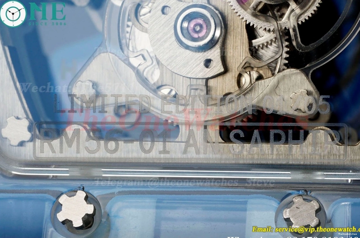 Blue Rubber Dial RMF Skeleton RM56-01 44mm on Strap Tourb 0513